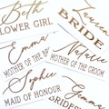 Elegant name and role decals for wedding glasses, high quality elegant font, personalised vinyl stickers for flutes and wine glasses