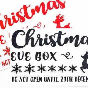 Christmas Eve box sticker, gloss Christmas decal for crates and boxes, self adhesive permanent transfer, Christmas sticker