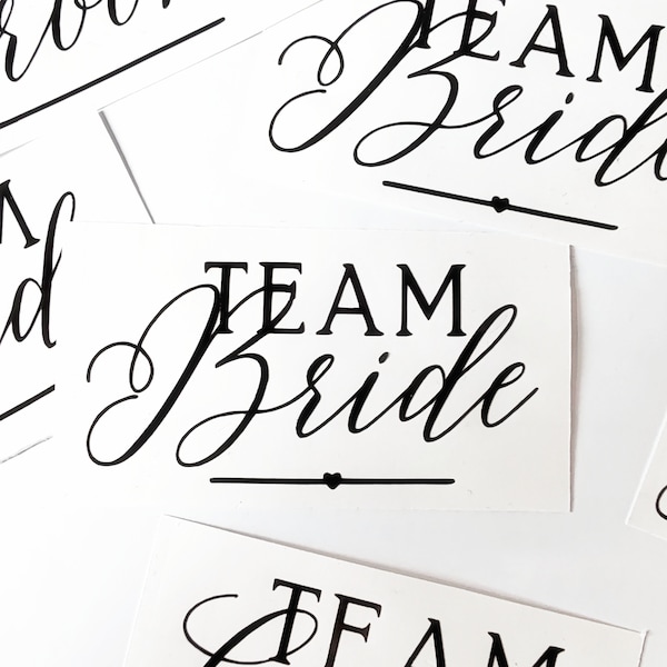 Team Bride decals, high quality transfers, classy permanent personalised vinyl stickers for champagne glasses and gift boxes