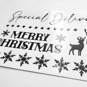 Christmas sticker set, gloss Christmas decal for crates and boxes, self adhesive permanent transfer, Christmas eve box decals