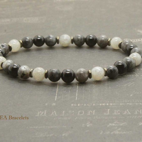 Bracelet en perles naturelles 6mm - Larvikite, Tourmaline noire, Labradorite, hématite