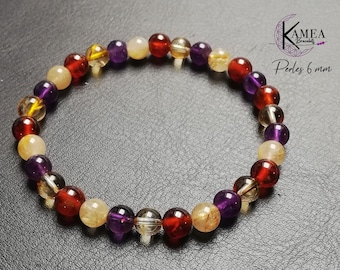 Natural stone bracelet 6mm: Citrine, Rutile Quartz, Amethyst, Garnet