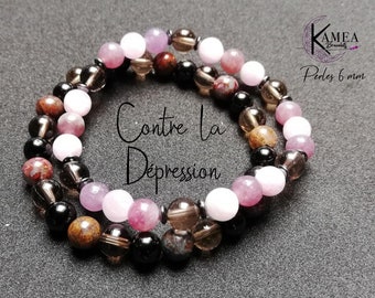 Help against depression - 2 6mm natural pearl bracelets - Pietersite, Black Tourmaline, Smoky Quartz, Kunzite, Lepidolite