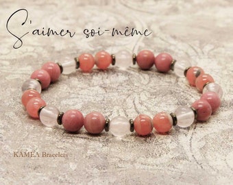 6mm natural pearl bracelet - Pink Qartz, Rhodochrosite, Pink Rhodonite