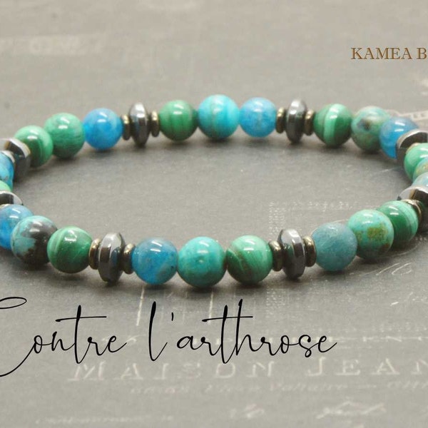 Contre l'Arthrose - Bracelet en perles naturelles 6mm - Apatite, Chrysocolle, Malachite