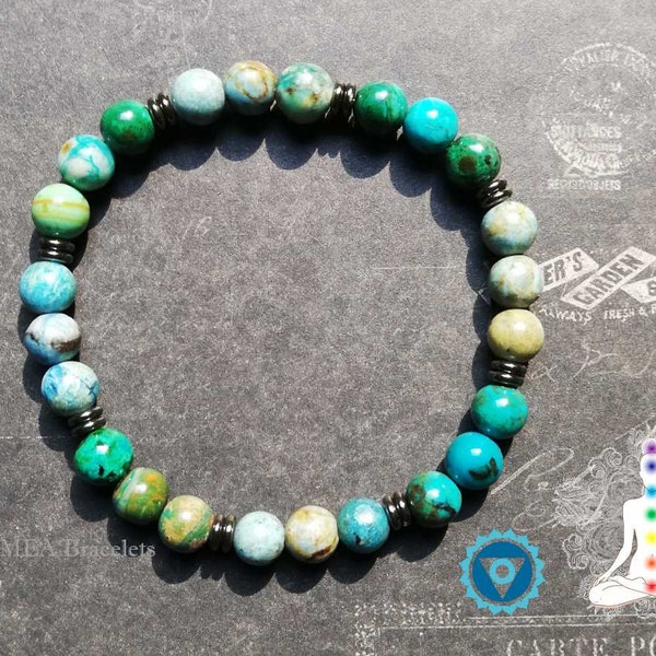 Bracelet en pierre naturelle 6mm - Chakra 5 - Chrysocolle, Opale bleue