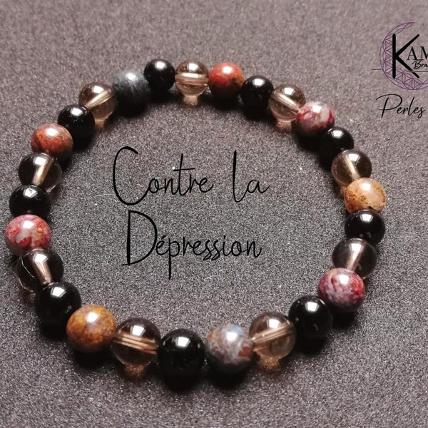 Aide contre la dépression - Bracelet en perles naturelles 6mm - Pietersite, Tourmaline noire, Quartz fumée