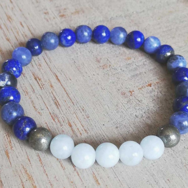 Bracelet en perles naturelles 6mm -  Aigue marine, Lapis-lazuli, Sodalite