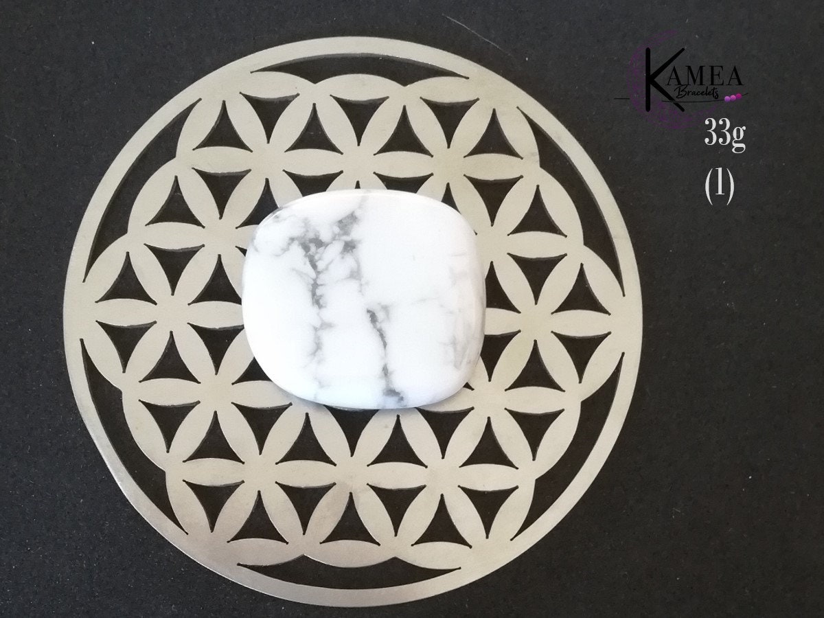 Pierre Plate de Howlite Polie à La Main Environ 4.5x6cm