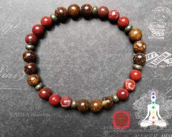 Bracelet en pierre naturelle 6mm - Chakra 1 - Jaspe brechia et Bronzite