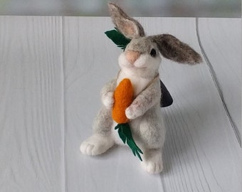 Needle felted bunny Felted animal   Woolen sculpture  toy Funny gift Organic felting toy Dry felting felted gift graduation Christmas
