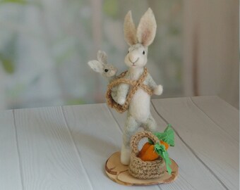 Felted bunny rabbit Felted animal Wool felt Woolen sculpture Needle felting toy Collectible dolls  Dry felting a gift