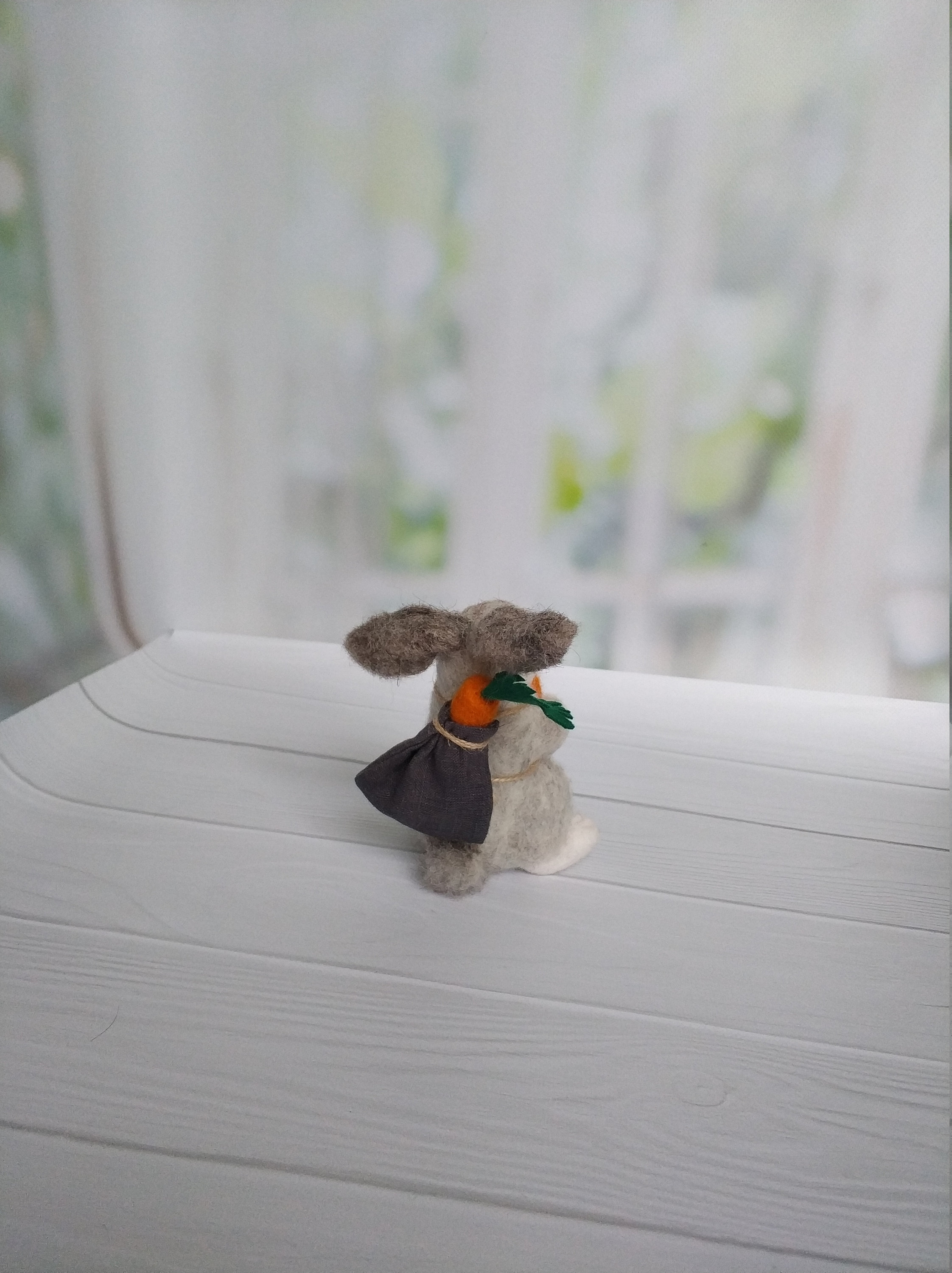 Needle Felted Bunny Gray and White Wool Rabbit With Carrot Miniature ...
