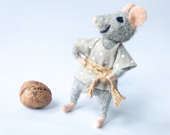 Needle Felted Mouse Sculpture, Handmade Wool Animal
