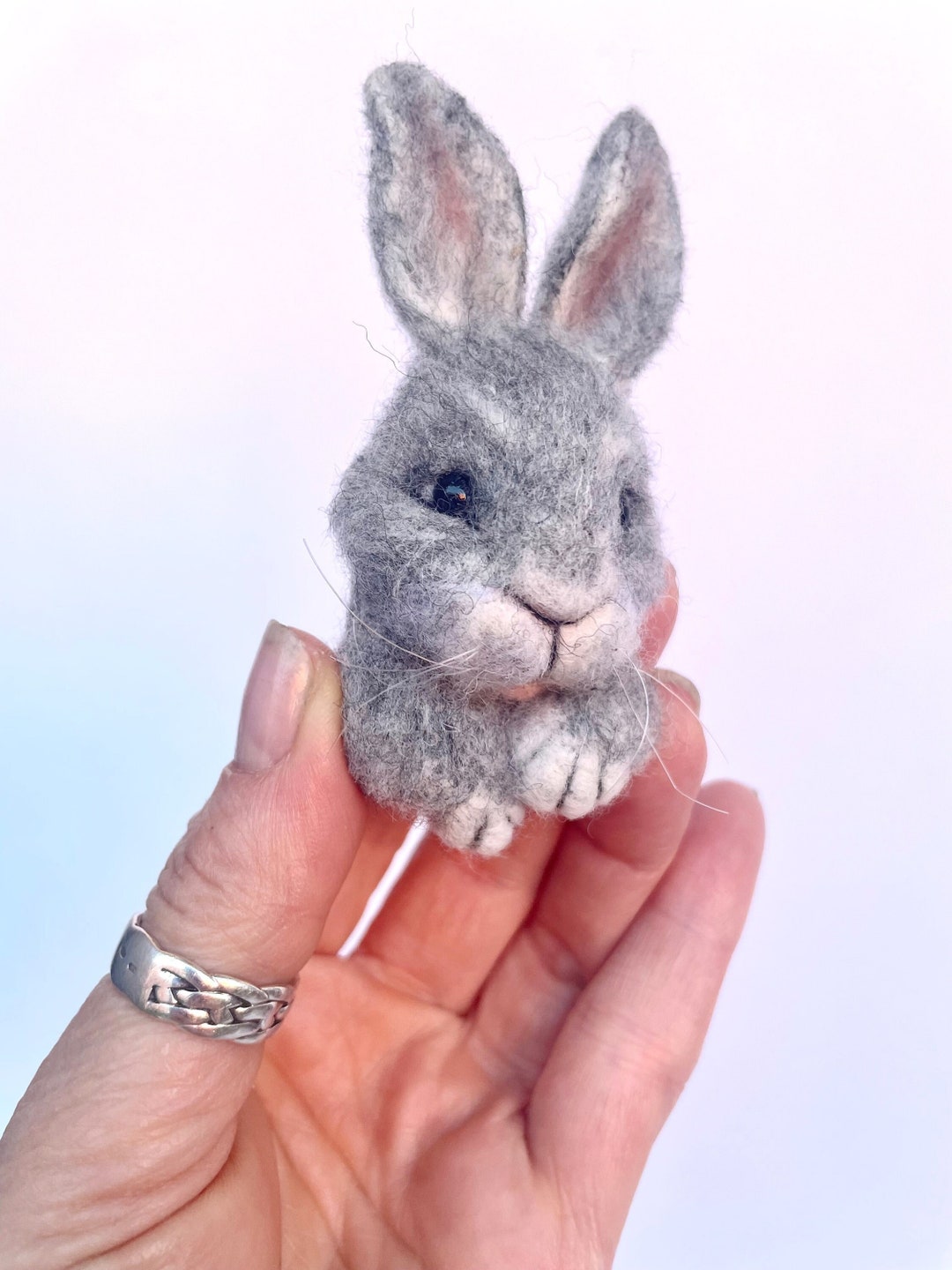 Needle Felted Rabbit Brooch: Handmade Wool Bunny Sculpture Christmas ...
