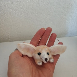 Handmade white eared fennec fox brooch - unique design made with needle felt brooch fennec fox craft brooch felt sculpture brooch fennec fox