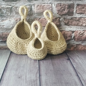 Hanging Wall Baskets Vegetable and Fruit Storage Baskets Rustic Jute Basket Set Boho Hanging Baskets Home Decor Set Family Gift