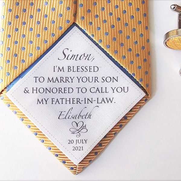 Wedding tie patch for father in law, personalised tie patch for grooms dad, a gift to father in law from a bride