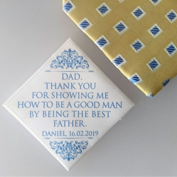 Grooms dad personalised wedding tie patch, father of the groom gift, Necktie patch for dad on wedding day, Grooms father tie path keepsake