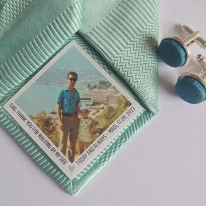 Father of the bride personalised photo tie patch, wedding day gift for dad