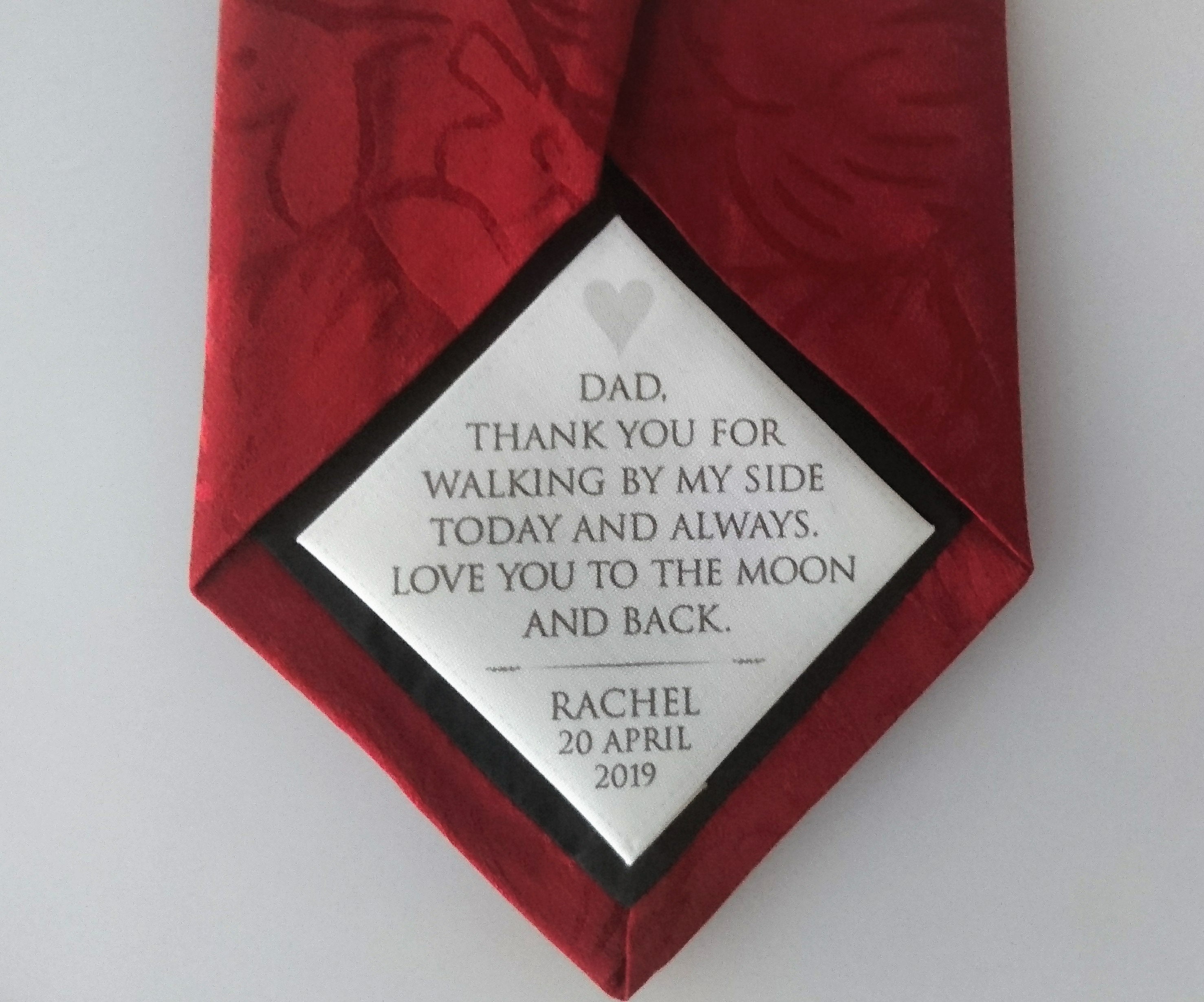 Dad Personalised Wedding Tie Patch | Father Of The Bride Gift Necktie For Dad On Day Dad, I Love You To Moon & Back