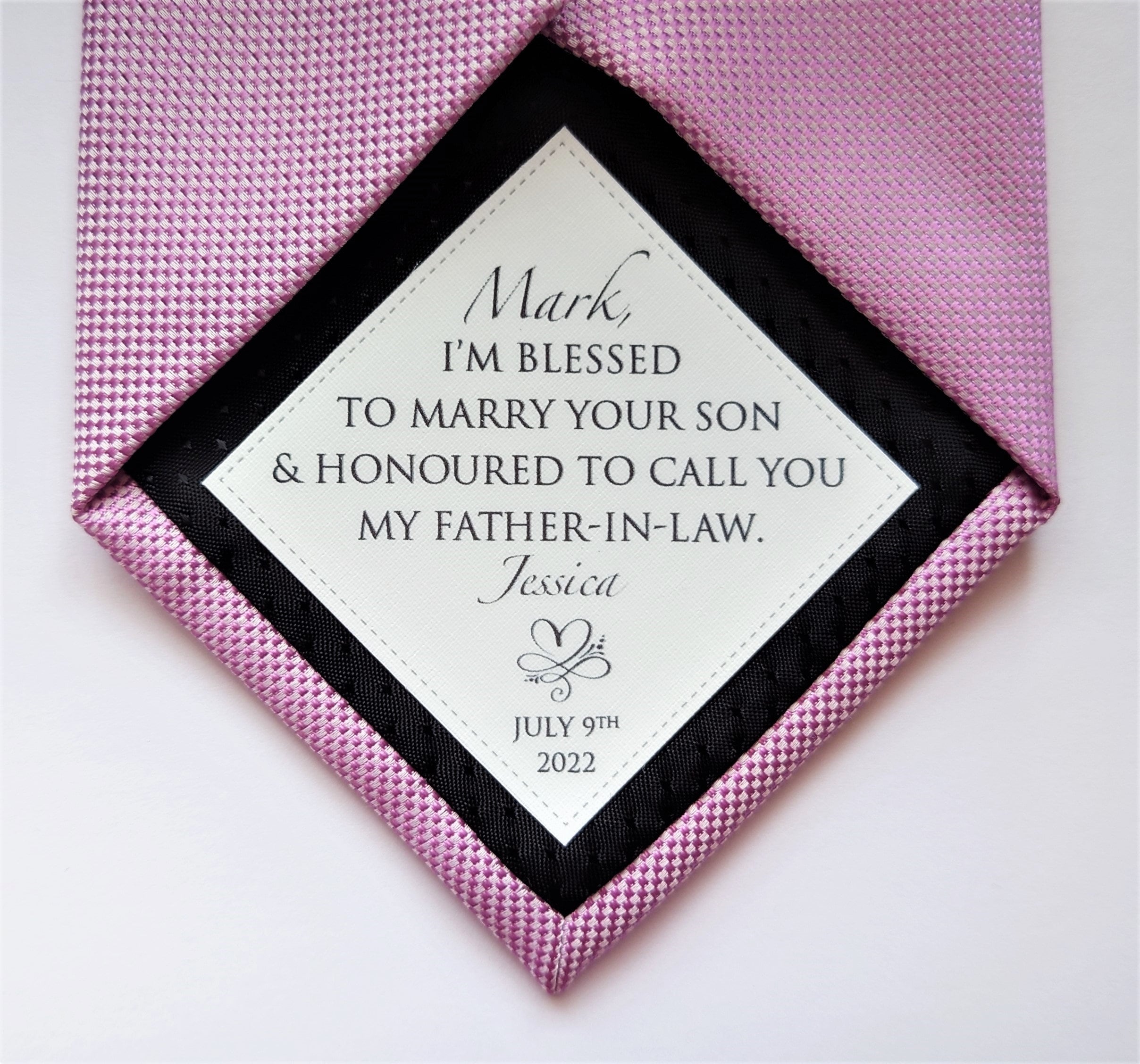 Wedding Tie Patch For Father in Law, Personalised Grooms Dad, A Gift To Law From Bride