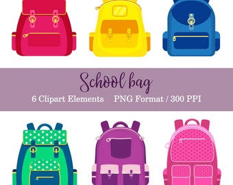 Bright school bags digital clipart PNG