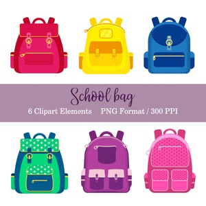 Sacs d’école lumineux clipart numérique PNG