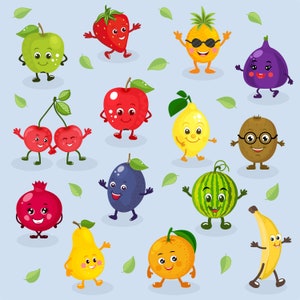 Frutta divertente in formato PNG. Personaggi di frutta divertenti e facce di frutta. Download immediato.