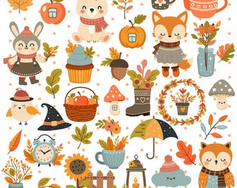 Set of cute autumn cliparts, Autumn PNG, Sublimation autumn
