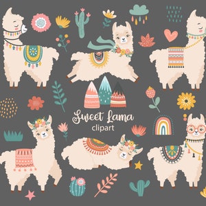 Liebling Lamas, dekoriert Lama, Alpaka Clip Art, digitaler Download, niedliches Lama, Alpaka Grafiken