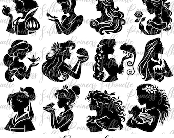 Princess Silhouette Set in SVG, PNG, EPS formats, digital download for Cricut and Silhouette.