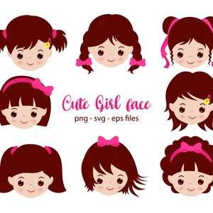 Hermosa cara de niña con varios peinados. Linda cara de niña PNG, SVG. Chica de imágenes prediseñadas. uso comercial