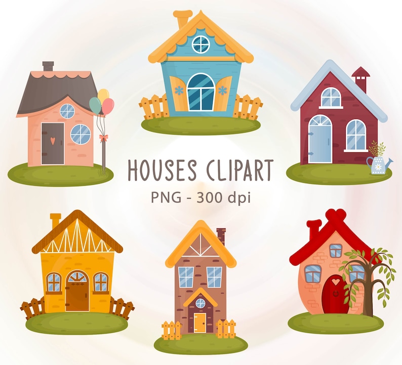 Cartoon Houses PNG, Houses Clipart PNG Etsy