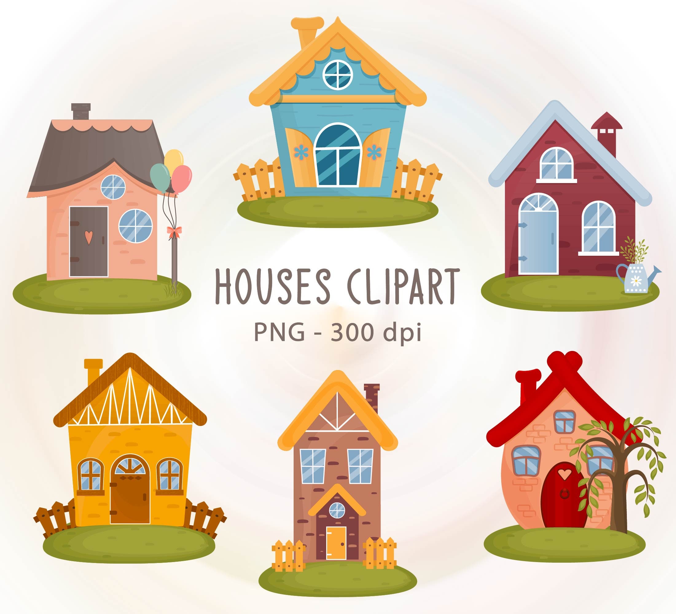 Cartoon Houses Clipart: Children's Vector Illustration (PNG, EPS)