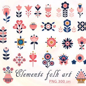 Fiori arte popolare SVG, arte popolare PNG. Download immediato.