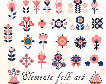 Scandinavian Folk Art SVG Bundle, Colorful Flowers Cutting Files for Cricut & Silhouette, Handmade Craft Designs, Commercial Use