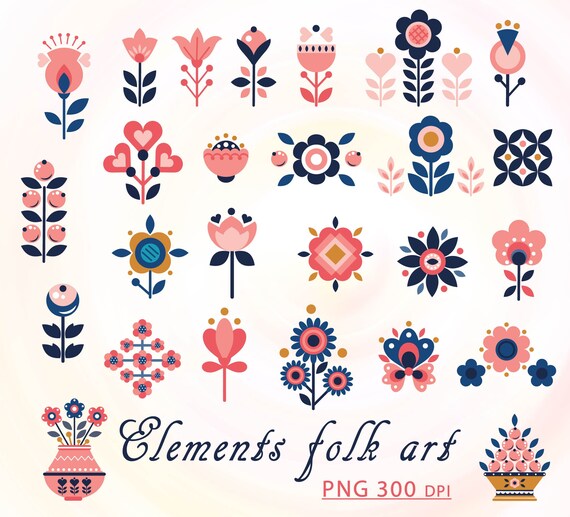Scandinavian Folk Art SVG Bundle, Colorful Flowers Cutting Files for Cricut & Silhouette, Handmade Craft Designs, Commercial Use