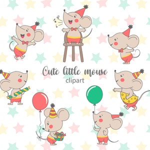 Cute mouse clipart, Mouse PNG, Birthday clipart PNG. Commercial use.
