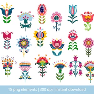Fiori arte popolare SVG, arte popolare PNG. Download immediato.