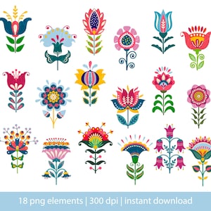 Flowers folk art, Folk art PNG. Instant download.