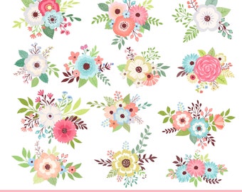 Blommor PNG Clipart-paket, buketter och blomsterarrangemang, digital nedladdning för hantverk och scrapbooking