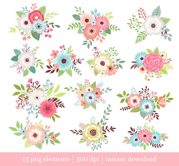 Flowers PNG Clipart Bundle, Bouquets & Flower Arrangements, Digital Download for Crafts ang Scrapbooking