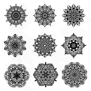 Svg decorative elements set, decorative flowers, mandala PNG