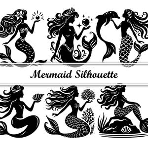 Mermaid cut files for Cricut and Silhouette, Mermaid svg,  set Mermaid png,Mermaid Silhouette