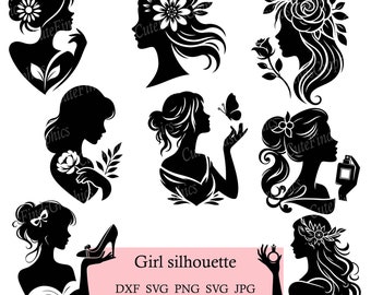 Woman Silhouette SVG, PNG, Female profile silhouette svg Bundle: Cricut, Vinyl, Wall Art (Digital Download)