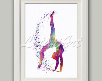 Colorful Gymnastics Tumbling Watercolor Print Sports Art Etsy