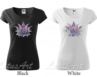 TS894 Women’s T-shirt Buddha Lotus-Om mani padme hum-Spiritual Yoga space Zen