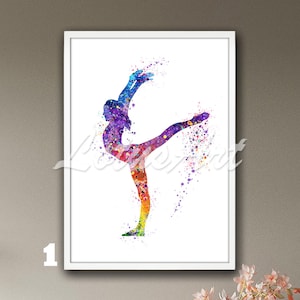 Gymnastics Female Wall Art Watercolor Print Painting Sports Poster Illustration Nursery Art Girls Room Decor Personalised Gifts