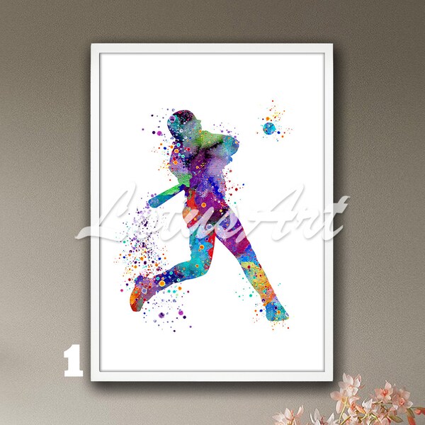 Baseball Player Watercolor Print: Framed Sports Nursery Art